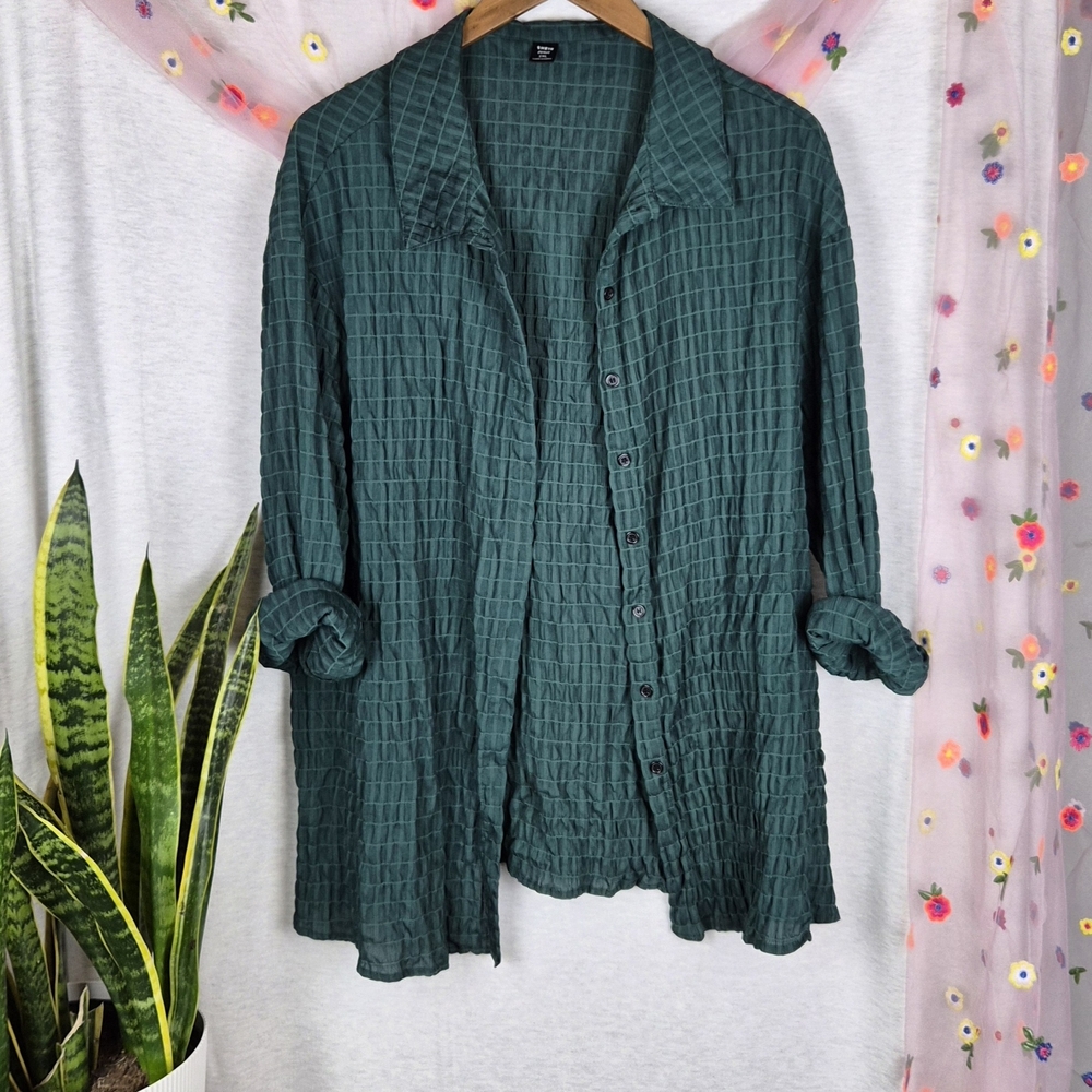 SHEIN Green Gauze Button Down Shirt Lightweight Size 1XL